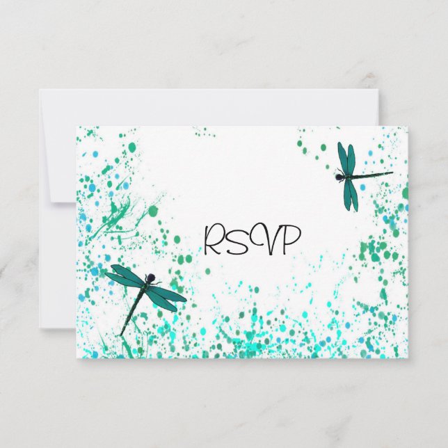 Teal Trollsländor Bröllopsmottagning RSVP Inbjudningar (Framsida)