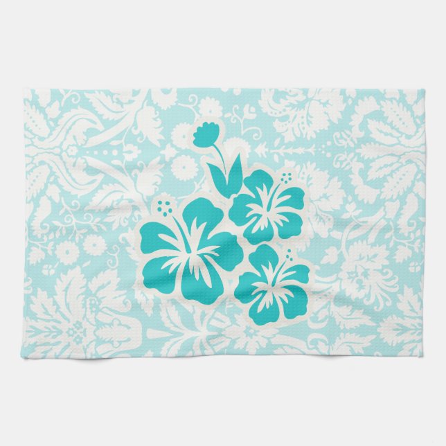 Teal Tropical Flowers Kökshandduk (Horisontell)
