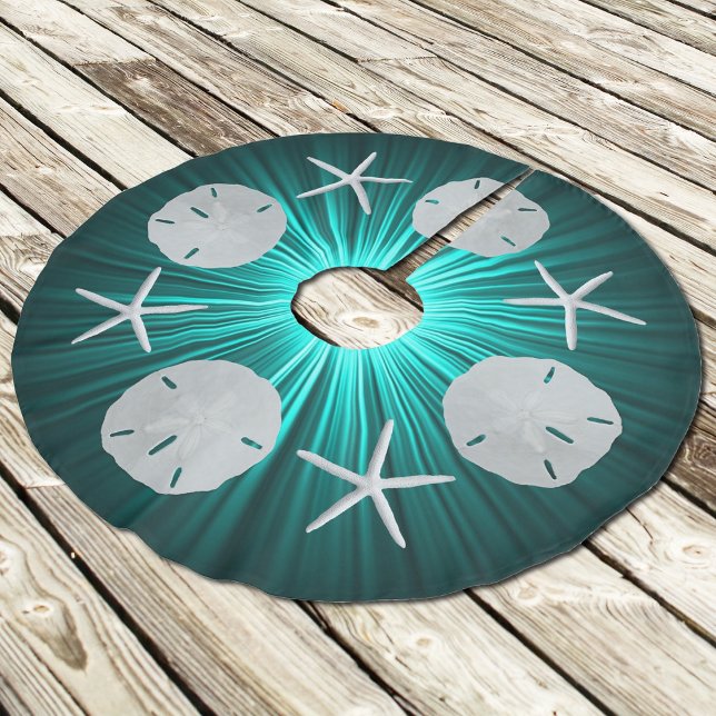 Teal Tropical jul Sand Dollars Träd Skirt Julgransmatta Borstad Polyester (Skapare uppladdad)