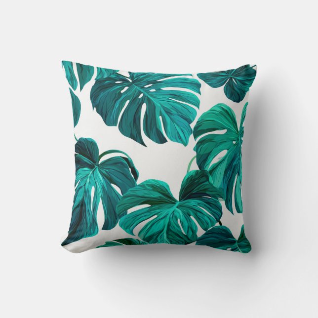 Teal Tropical Monstera Leaf Seamless Pattern Art Kudde (Framsida)
