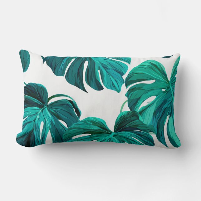 Teal Tropical Monstera Leaf Seamless Pattern Art Lumbarkudde (Framsida)