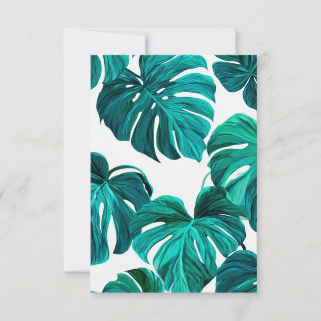 Teal Tropical Monstera Leaf Seamless Pattern Art OSA Kort (Framsida)