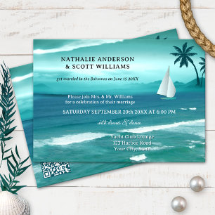 Teal Tropical Sailing QR Code after Bröllop Inbjudningar