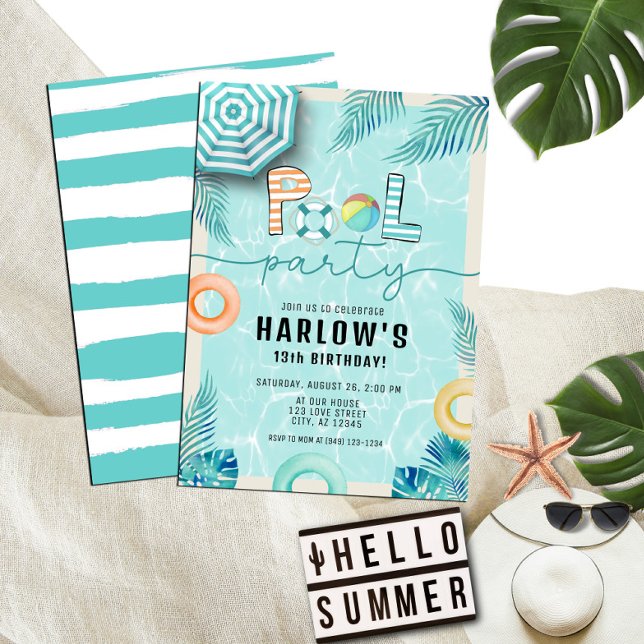 Teal Tropical Summer Roligt Bassäng Party födelsed Inbjudningar (Skapare uppladdad)