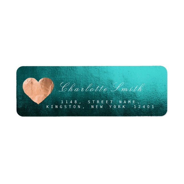 Teal Tropik Heart Rosa Guld Returetiketter Returadress Etikett (Framsidan)
