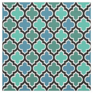 Teal Turcoise Blue Moroccan Quatrefoliil Mönster Tyg