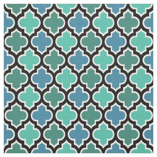 Teal Turcoise Blue Moroccan Quatrefoliil Mönster Tyg (Prov)