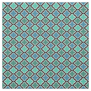 Teal Turcoise Blue Moroccan Quatrefoliil Mönster Tyg