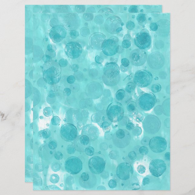 Teal Turcoise Bubbles on White Scrapbook Papper (Fram/baksida)