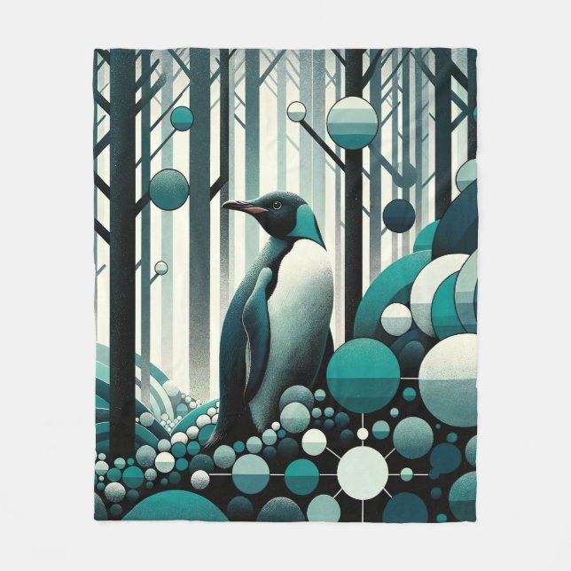 Teal turcoise penguin in in the Art Deco Geometric Fleecefilt (Framsidan)