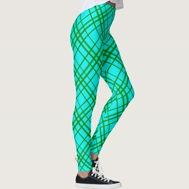 Teal Turcoise Tartan Play Mönster Design Leggings (Skapare uppladdad)