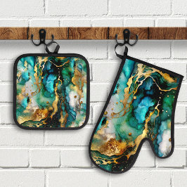 Teal Turcos Abstrakt Art i Guld