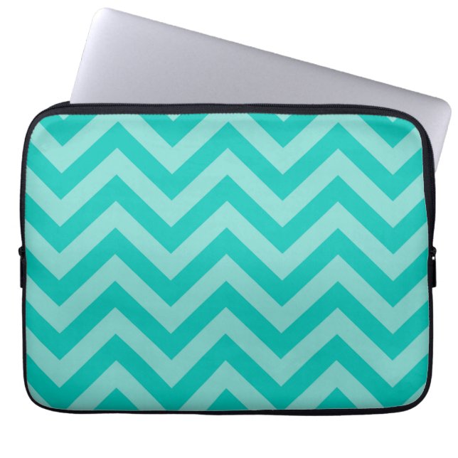 Teal Turcos Aqua Large Chevron ZigZag Mönster Laptop Sleeve (Framsidan)