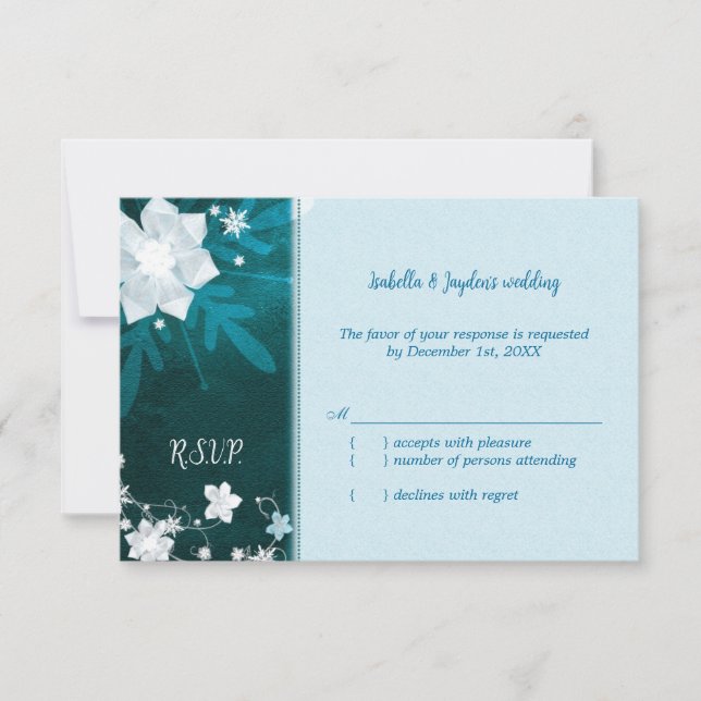 Teal Turcos Bling Winter Wedding OSA Kort (Framsida)