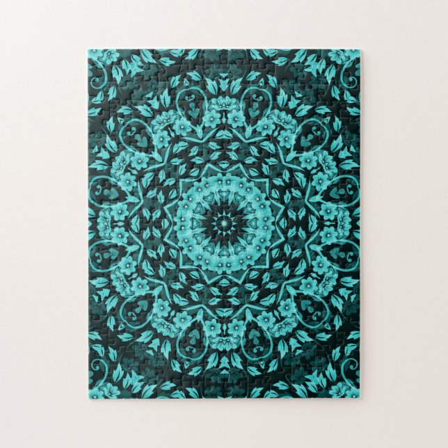Teal Turcos Blommigt Mandala Pussel (Vertikal)