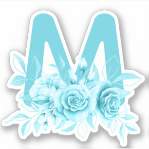 Teal Turcos Blommigt Watercolor Monogram Klistermärken