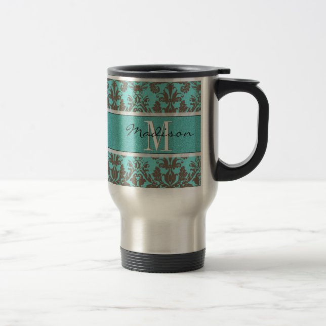 Teal Turcos blue & Brown Damask, Personlig Resemugg (Höger)