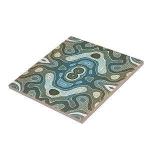 Teal Turcos Blue Grått Brown Ethnic Tribe Art Kakelplatta