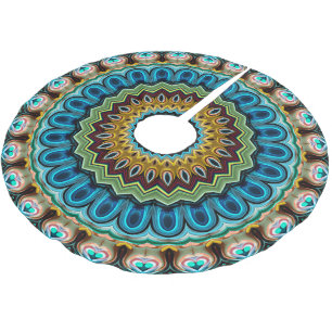 Teal Turcos Blue Grönt Mandala Star Mönster Julgransmatta Borstad Polyester