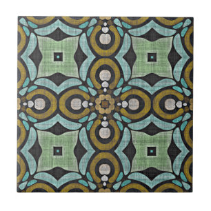 Teal Turcos Blue Grönt Ochre Ethnic Tribe Art Kakelplatta