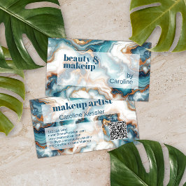 Teal Turcos Blue Guld White Marble Art Mönster Visitkort