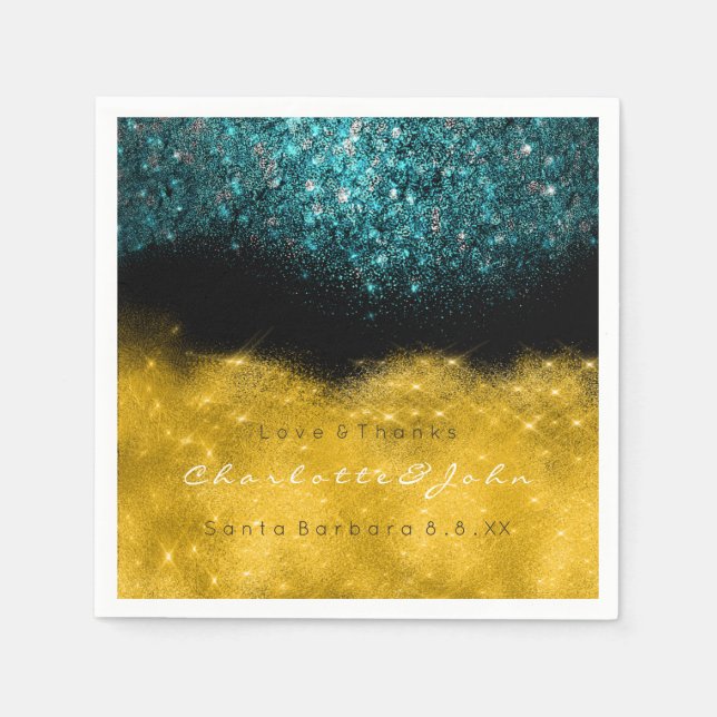 Teal Turcos Guld Black White Confetti Glitter Pappersservett (Framsidan)
