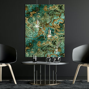 Teal Turcos Guld Brown Minerals Marble Mönster Poster