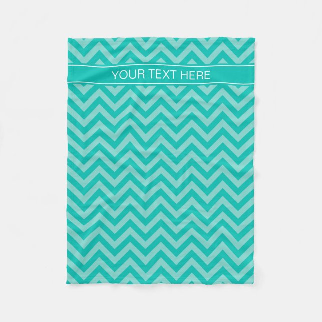 Teal Turcos LG Chevron Teal Namn Monogram Fleecefilt (Framsidan)