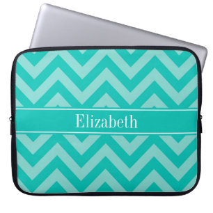 Teal Turcos LG Chevron Teal Namn Monogram Laptop Fodral