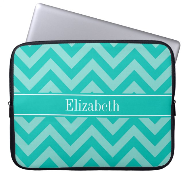 Teal Turcos LG Chevron Teal Namn Monogram Laptop Fodral (Framsidan)