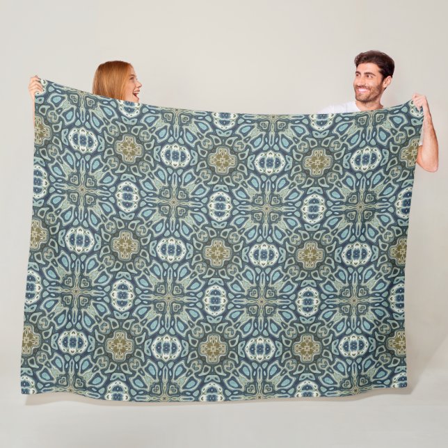 Teal Turcos Seafoam Grönt Bohemian Tribe Art Fleecefilt (På plats)