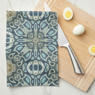 Teal Turcos Seafoam Grönt Bohemian Tribe Art Kökshandduk