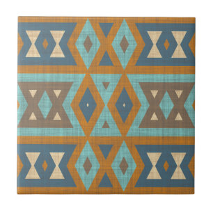 Teal Turcos Terracotta Brown Ethnic Tribe Art Kakelplatta