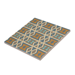 Teal Turcos Terracotta Brown Ethnic Tribe Art Kakelplatta
