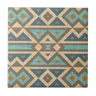 Teal Turcos Terracotta Brown Ethnic Tribe Art Kakelplatta