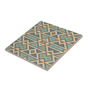 Teal Turcos Terracotta Brown Ethnic Tribe Art Kakelplatta