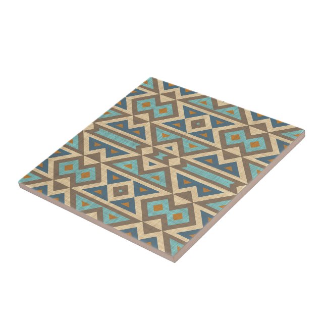 Teal Turcos Terracotta Brown Ethnic Tribe Art Kakelplatta (Sidan)