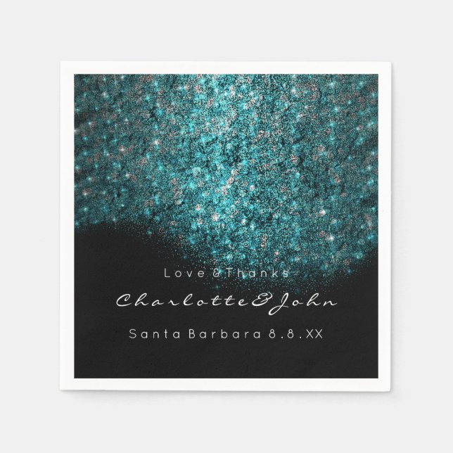 Teal turkos Blue Black White Confetti Sequin1 Pappersservett (Framsidan)