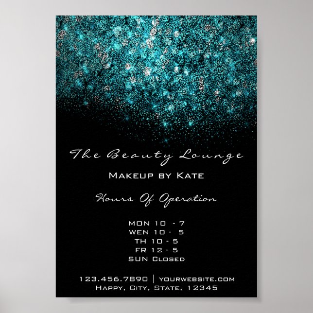 Teal turkos Blue Black White Confetti Sequin Poster (Framsidan)