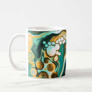 Teal, turkos, Guld, vit fluid Art Kaffemugg