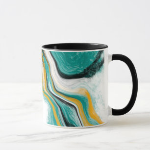 Teal, turkos, Guld, vit marmor, fluid Art Mugg