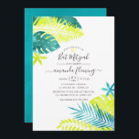 Teal - turkos - Lemon Tropical Bat mitzvah Inbjudningar<br><div class="desc">Teal och Lemon (Turkos och gult) vattenfärg tropisk faux foliage bat mitzvah inbjudan med elegant handskriftstypografi.</div>