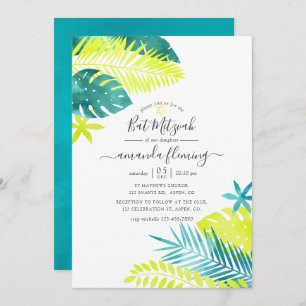Teal - turkos - Lemon Tropical Bat mitzvah Inbjudningar