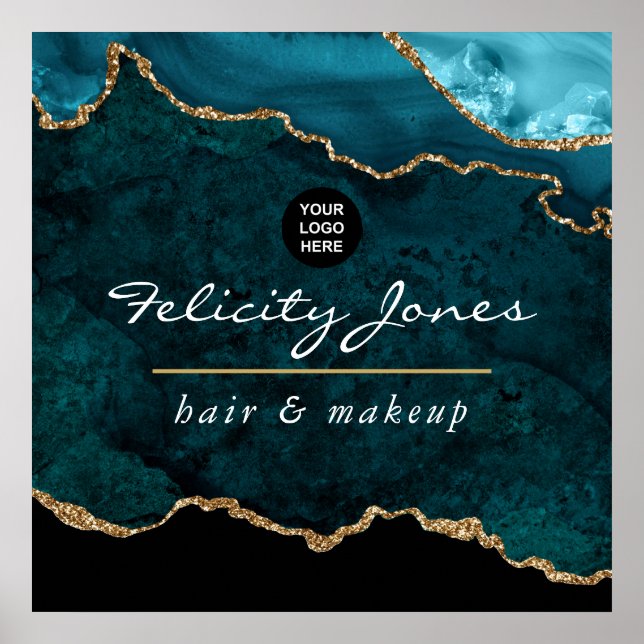 Teal - turkos och Guld Agate Business Poster (Framsidan)