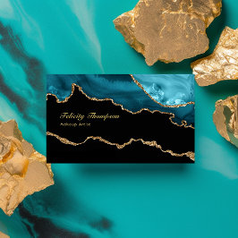 Teal - turkos och Guld Agate Stone QR-kod Visitkort