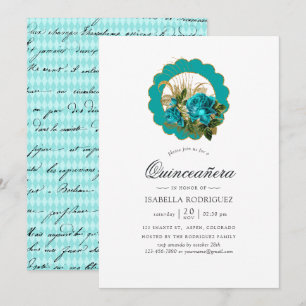 Teal - Turkos och Guld Chic Paris Quinceañera Inbjudningar