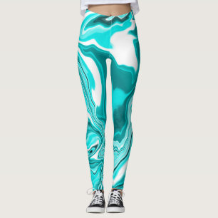 Teal, turkos och vit marmor leggings