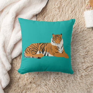 Teal Turkos Orange Safari Tiger Djur Kudde