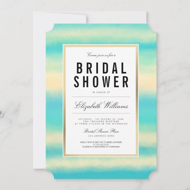 Teal Turkvoise Beach Guld Möhippa Inbjudan (Framsida)