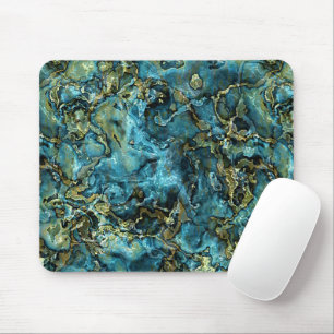 Teal Turkvoise Faux Guld Minerals Agate Mönster Musmatta